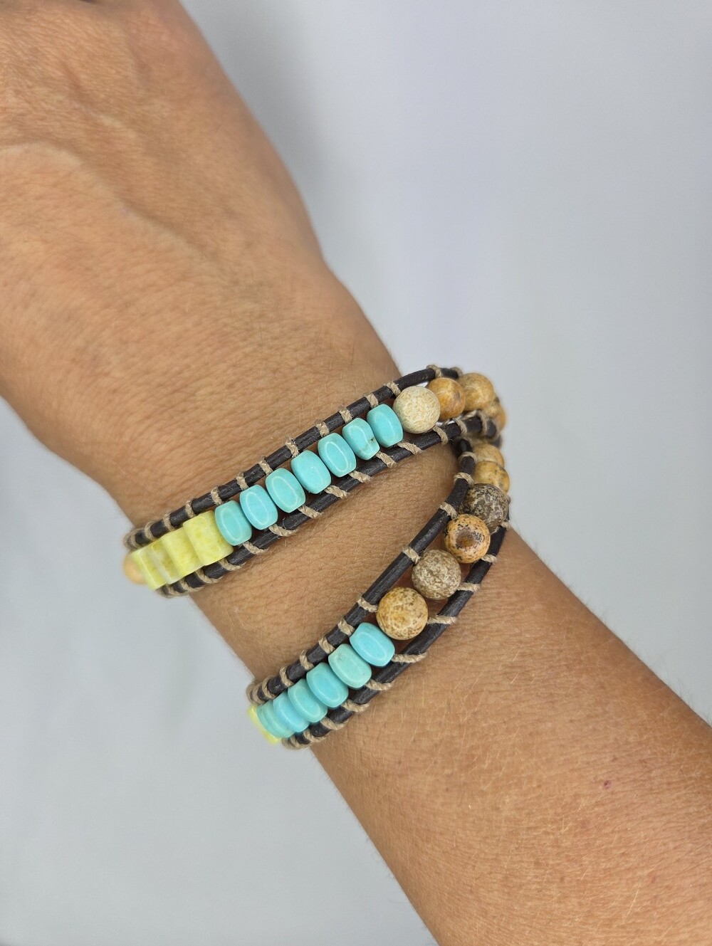 Bead & Leather Wrap Bracelet